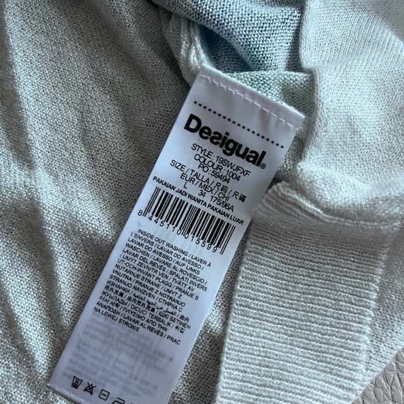 NWT - Desigual Women’s Sheer Mesh V Neck Sequin Metallic Knit Sweater - Size L - Picture 10 of 12